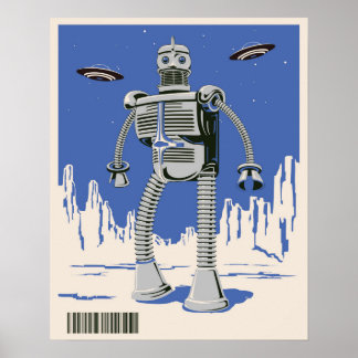Pôster Vintage Robot 3 azul