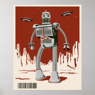 Poster Vintage Robot 3 vermelho