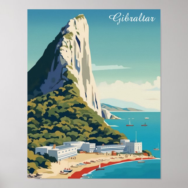 Poster Vintage Rock of Gibraltar Viagem Art (Frente)