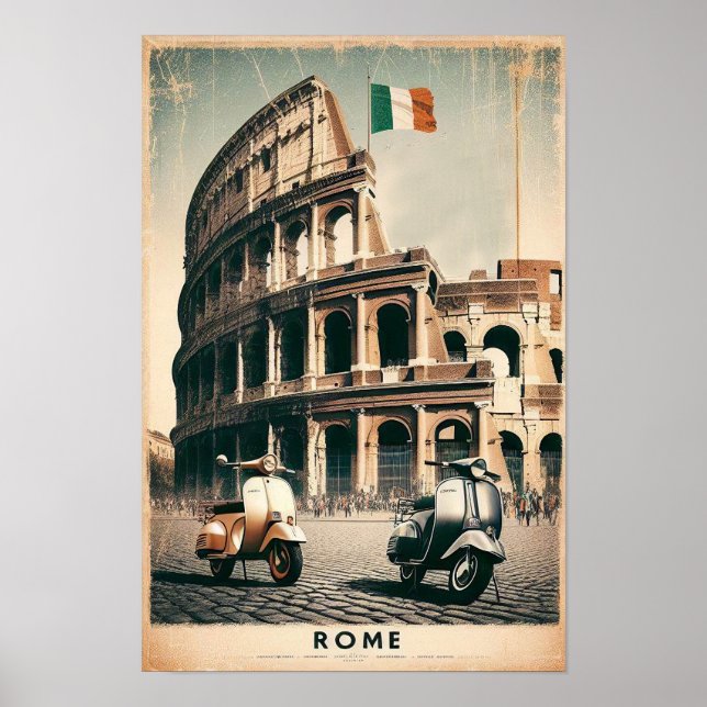 Poster Vintage Roma Vespa e Colosseum (Frente)