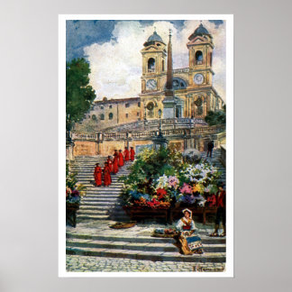 Poster Vintage Roma watercolor Trinita dei Monti