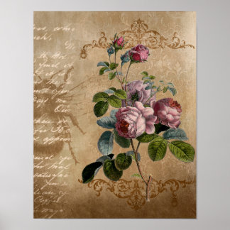 Poster Vintage Rosas com Script.