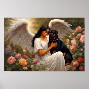 Poster Vintage Rottweiler Angel Dog Art