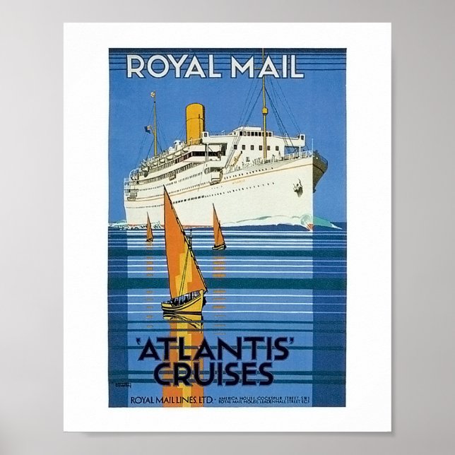 Poster Vintage Royal Mail:Atlantis Cruises" (Frente)