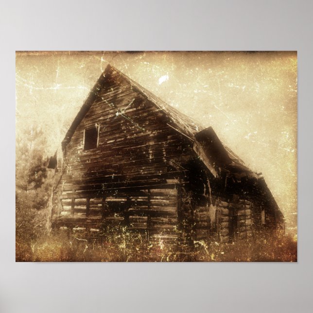 Poster Vintage Rustic Barn Sepia Textura Do País (Frente)