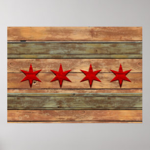 Pôster Vintage Rustic Flag de Chicago