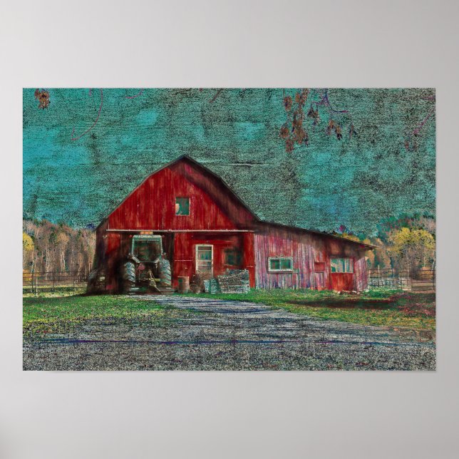Poster Vintage - Rustic Old Red Teal Texn (Frente)