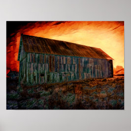 Poster Vintage Rústico Laranja Laranja Castanho Sunset