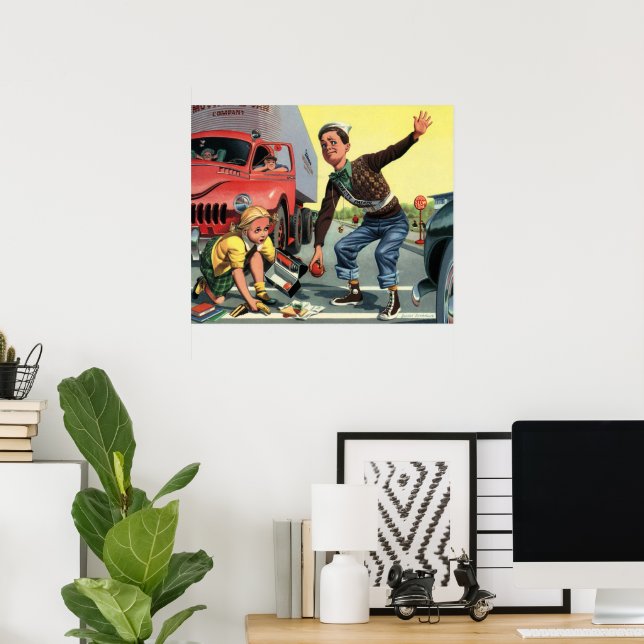 Poster Vintage Safety Patrol Cruzando Guarda Ajudando Gar (Escritório em casa)