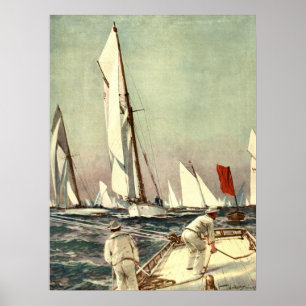 Pôster Vintage Sailboat Men Velejar Antiquado Willy Stock