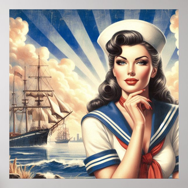 Poster Vintage Sailer Pin Up (Frente)