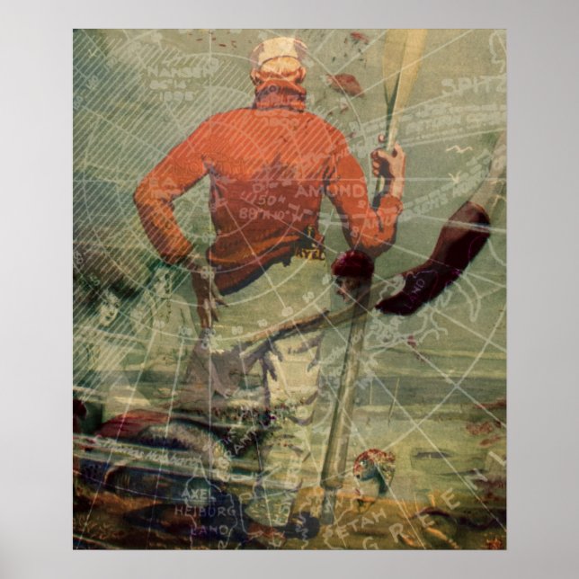 Pôster Vintage Sailor Diving Woman Mermaids Collage (Frente)