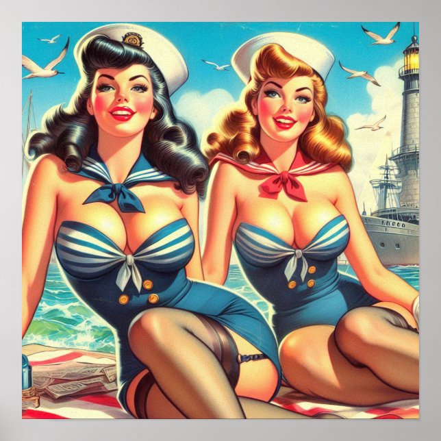 Poster Vintage Sailor Pin Ups (Frente)