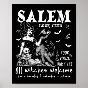 Poster Vintage Salem Witch Leading Books Halloween Spooky