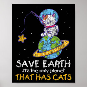 Poster Vintage Salva A Terra Que Tem Gato Engraçado Dia D
