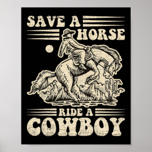 Poster Vintage Salva Um Cavalo Passear Um Cowboy1