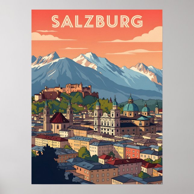 Poster Vintage Salzburg Áustria (Frente)