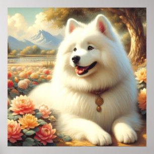 Poster Vintage Samoyed Dog Painting