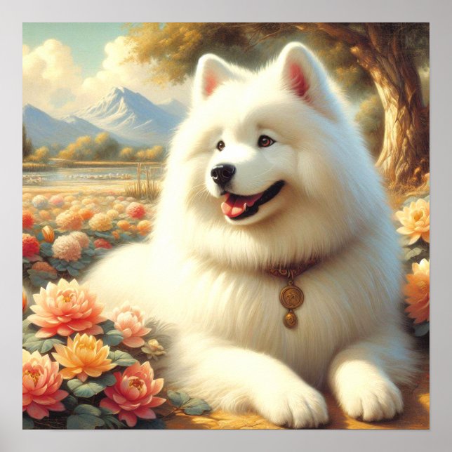 Poster Vintage Samoyed Dog Painting (Frente)