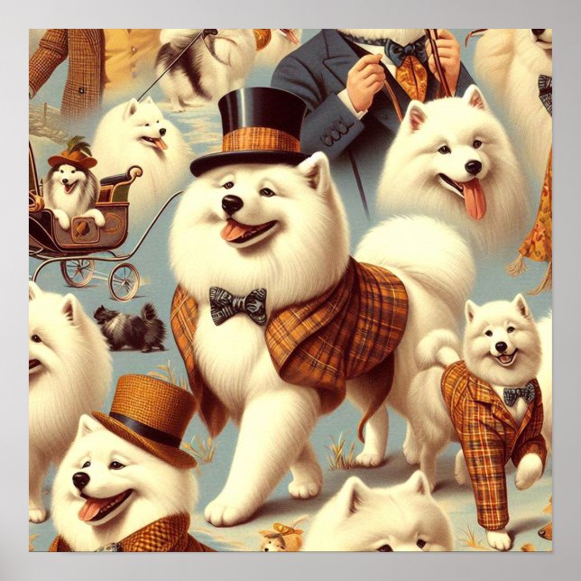 Poster Vintage Samoyed Dog Seless Painting (Frente)