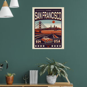 Poster Vintage San Francisco City Classic car, Califórnia