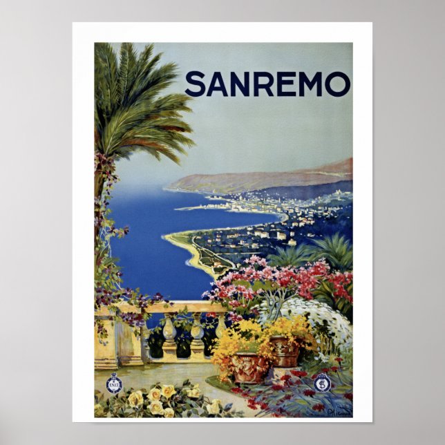Poster Vintage Sanremo - viagem italiano (Frente)