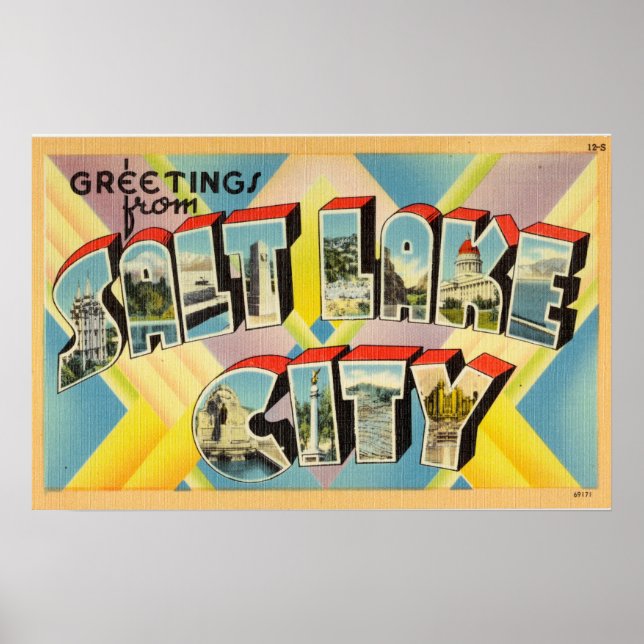 Pôster Vintage Saudações De Salt Lake City Utah (Frente)