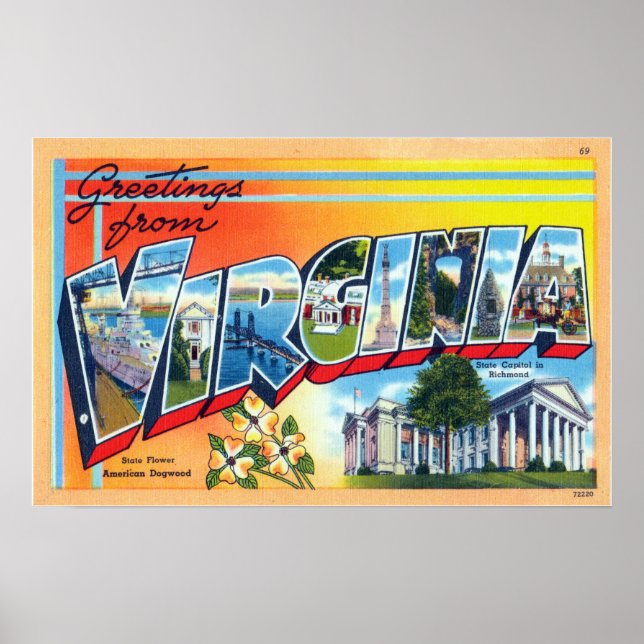 Poster Vintage Saudações De Virginia Viagem (Frente)