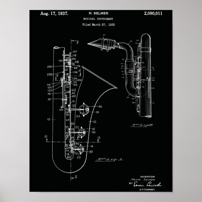 Poster Vintage Saxophone Patent Art Print (Frente)
