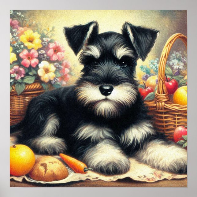 Poster Vintage Schnauzer Pintura (Frente)