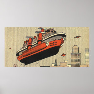 Poster Vintage Science Ficise Navio Helicóptero