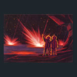 Pôster Vintage Science Fiction Alienígena Red Planet Expl<br><div class="desc">Imagem de Vintage,  ilustração futurista Science Fiction com astronautas alienígenas amigáveis acenando. Eles estão em um planeta ou lua vermelho com bolas de fogo explosivas que se parecem com fogos de artifício. Um clássico design de quadrinhos retrô 50 de ficção científica.</div>