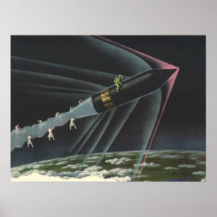 Poster Vintage Science Fiction Astronaut Riding a Rocket