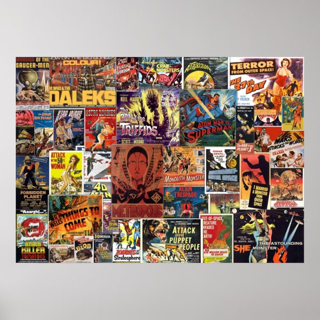 Poster Vintage Science Fiction Movies Collage (Frente)