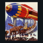 Poster Vintage Science Fiction, Noah's Ark Wild<br><div class="desc">Vintage ilustration science fiction futurística viagem e transporte imagem de história de bíblia religiosa. Uma espaçonave moderna do Arco de Noé com pares de animais selvagens (elefantes, girafas, leões, aves etc.) caminhando sobre conselhos e soldados guardando as pessoas de volta. Um clássico design de ficção científica de quadrinhos retrógrados do...</div>