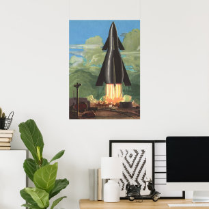 Poster Vintage Science Fiction, Rocket Bduradouro fora da