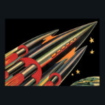 Poster Vintage Science Fiction Roket Ship by Space Stars<br><div class="desc">Ilustração de safra futurista e imagem de ficção científica de planetas. Um clássico design de ficção científica em quadrinhos retrô,  do futuro,  com um viagem e um foguete de transporte viajando pelo espaço através das estrelas e da lua no caminho de volta à Terra.</div>
