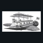 Pôster Vintage Science Fiction Steampunk Airship Eclipse<br><div class="desc">Ilustração Vintage preto e branco da ficção científica vitoriana viagem futurista e imagem de punk a vapor de transporte. Um dirigível com asas, hélice e guarda-chuva como copas que ajudam o navio a flutuar no ar. O capitão está na casa do leme onde aparece o nome do avião, o Eclipse....</div>