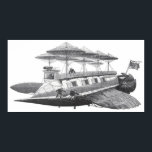 Pôster Vintage Science Fiction Steampunk Airship Eclipse<br><div class="desc">Ilustração Vintage preto e branco da ficção científica vitoriana viagem futurista e imagem de punk a vapor de transporte. Um dirigível com asas, hélice e guarda-chuva como copas que ajudam o navio a flutuar no ar. O capitão está na casa do leme onde aparece o nome do avião, o Eclipse....</div>