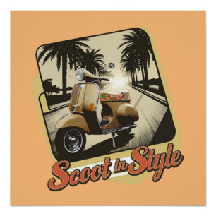 Pôster Vintage Scoot in Style Glossy Poster
