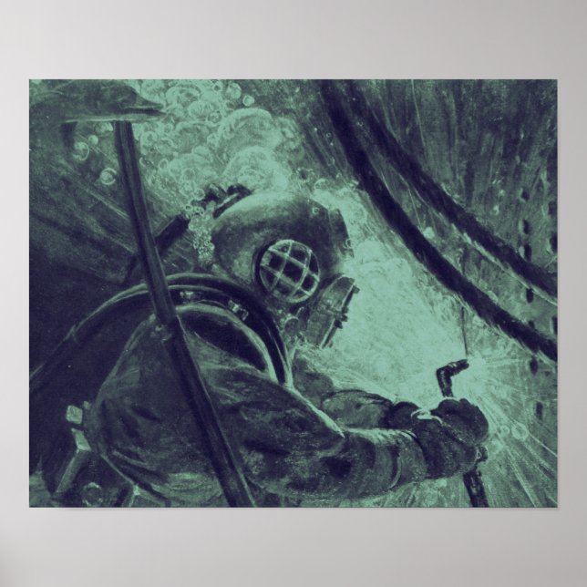 Poster Vintage Scuba Diver Industrial Soldadura Submarina (Frente)
