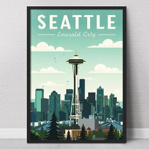 Poster Vintage Seattle Emerald City