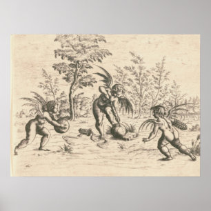 Poster Vintage século XVI Três Cupidos Jogando Bola