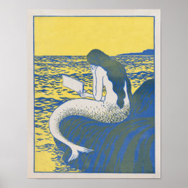 Poster Vintage Sereia Lendo um Livro