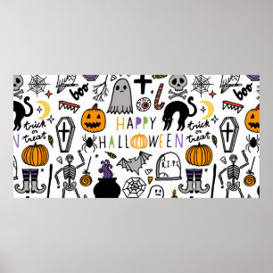 Poster Vintage set de Halloween. Coleta de ícones bonito