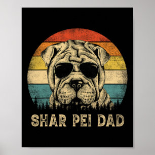 Poster Vintage Shar Pei Pai Cachorro paira sobre o pai&#;