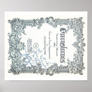 Pôster Vintage Sheet Music - Greensleeves Autografado