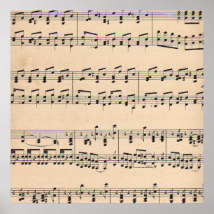 Pôster Vintage Sheet Music Score Black and White Notes