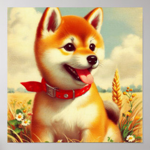 Poster Vintage Shiba Inu Pintura