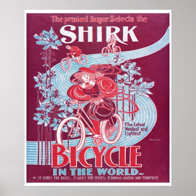 Poster Vintage Shirk Bicycle Advertisement cerca de 1890 (Frente)